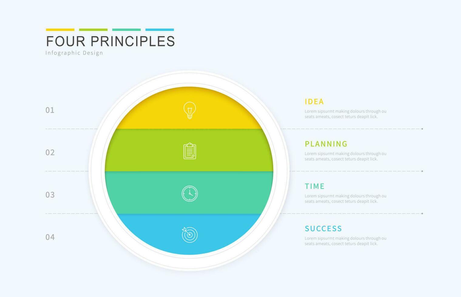 infográfico diagrama representando a quatro básico princípios do qualquer o negócio desenvolvimento processo vetor