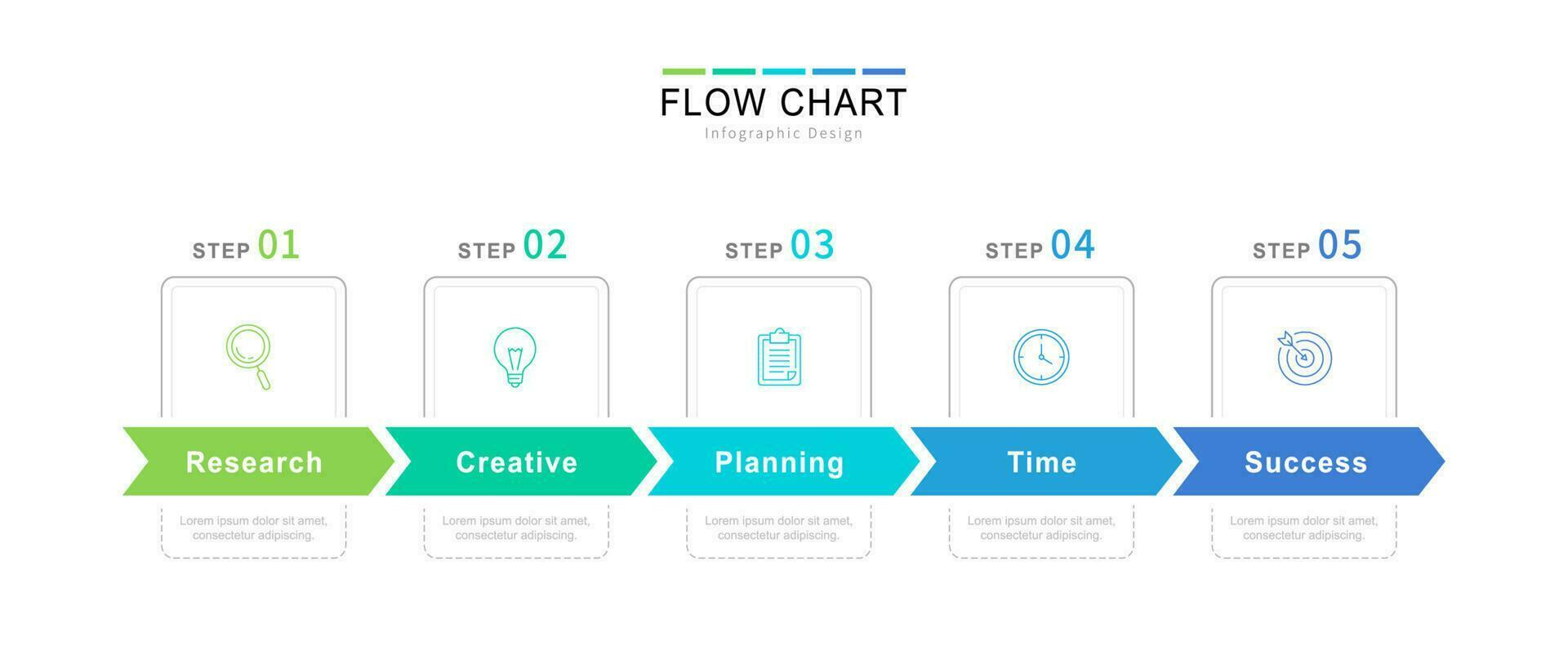 conceito do cinco sucessivo passos do progressivo o negócio desenvolvimento. simples infográfico fluxo gráfico Projeto modelo. vetor