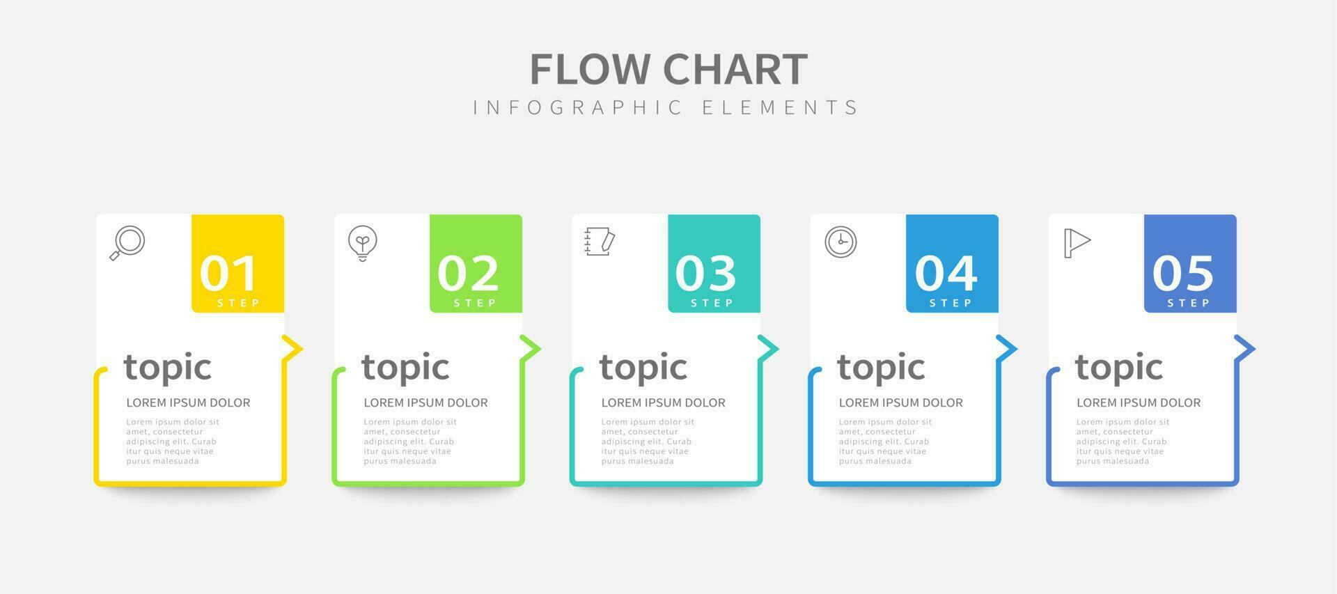 infográficos abstrato Projeto com cinco passos e ícones. plano linha vetor modelo usava para fluxo gráfico