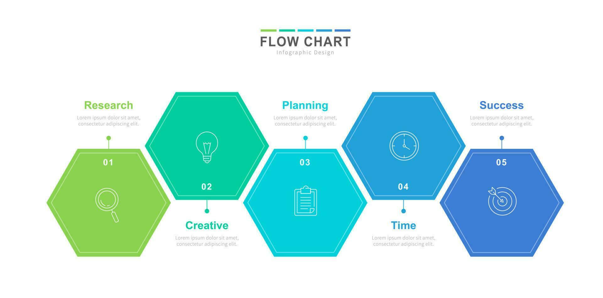 hexágono forma fluxo gráfico elementos, infográficos Projeto modelo para o negócio professar gráfico com cinco passos vetor