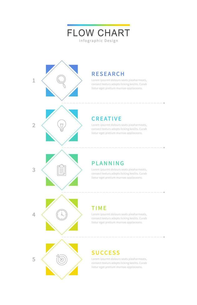 cinco elementos colocada dentro vertical linha para uma fluxo gráfico. infográfico o negócio processo fluxo gráfico. vetor