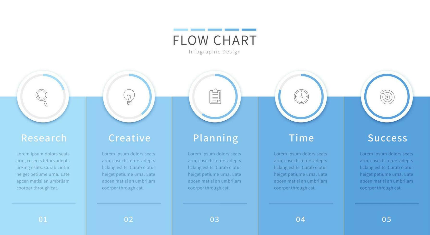 infográfico fluxo gráfico para o negócio apresentação com cinco azul cor rótulo opções e ícones vetor