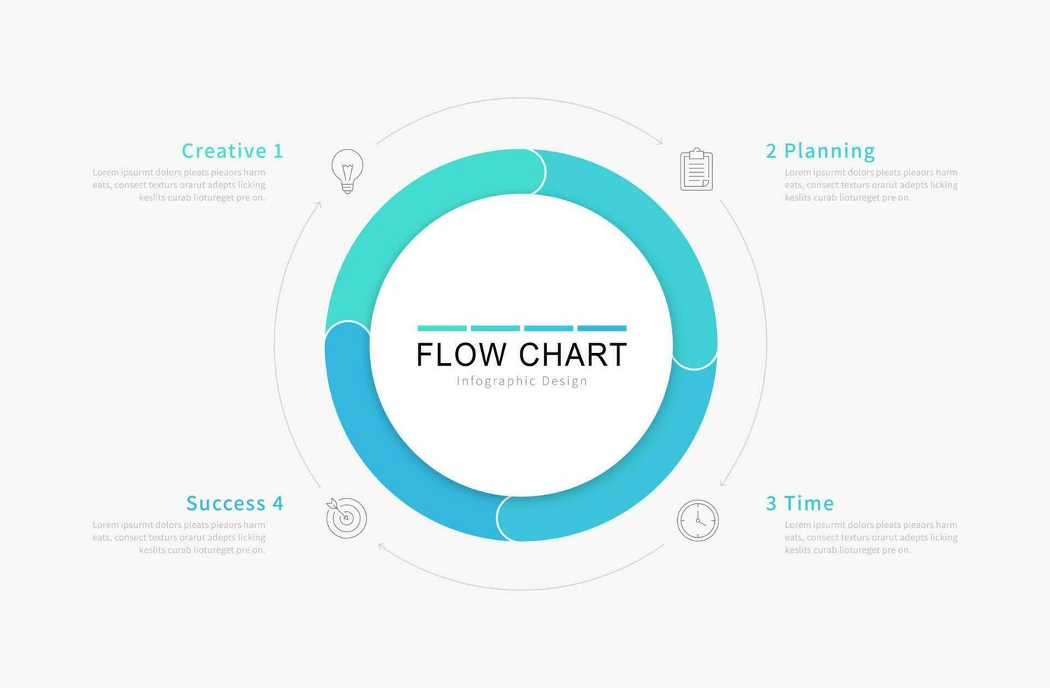 fluxo gráfico infográfico elementos com uma círculo e quatro passos vetor
