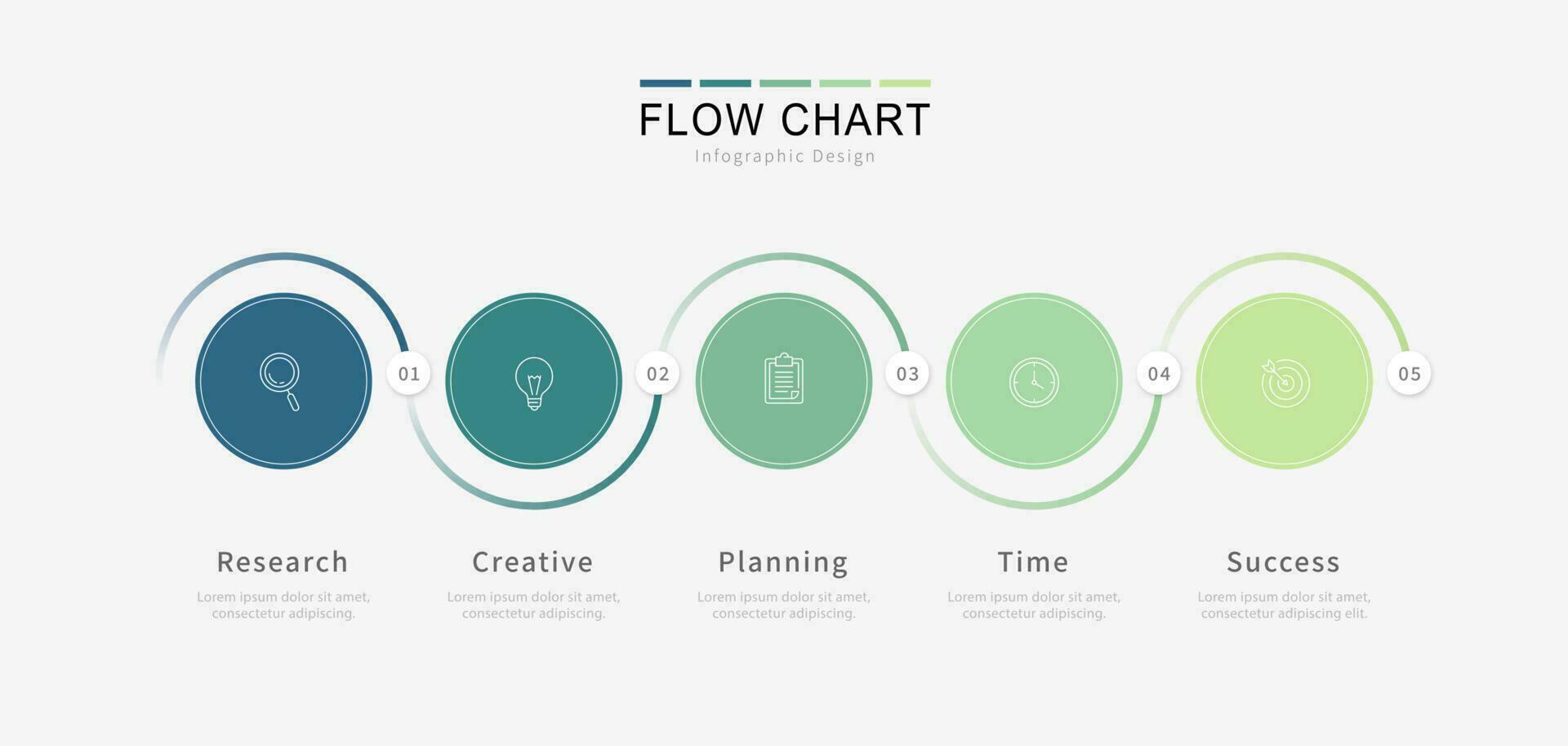 simples fluxo gráfico infográfico onda Projeto com ícones e multicolorido cinco opções vetor