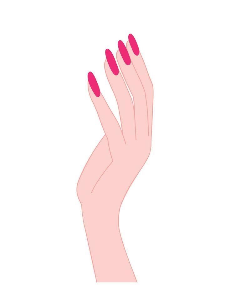 vetor mulher mão com Rosa manicure plano ilustração. lindo mulher mão com Rosa unhas ilustração