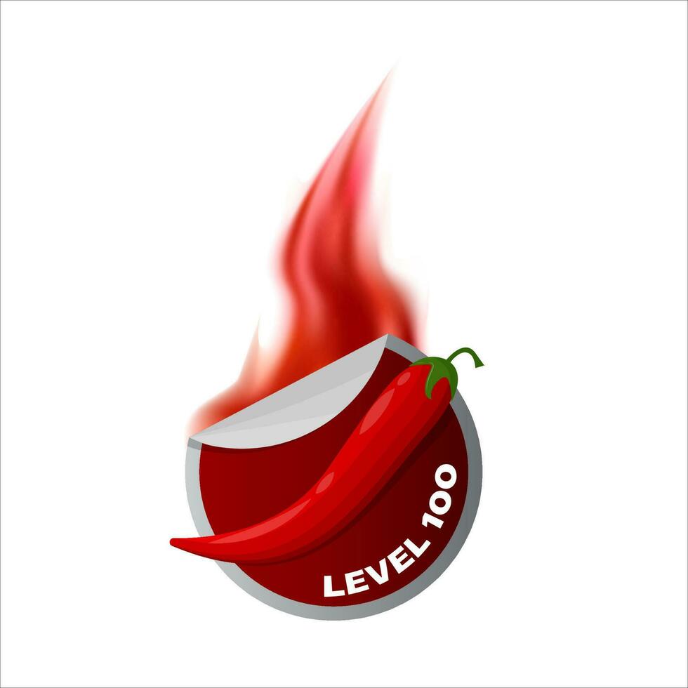 picante Comida nível ícone com vermelho chama. extra quente vermelho Pimenta placa vetor