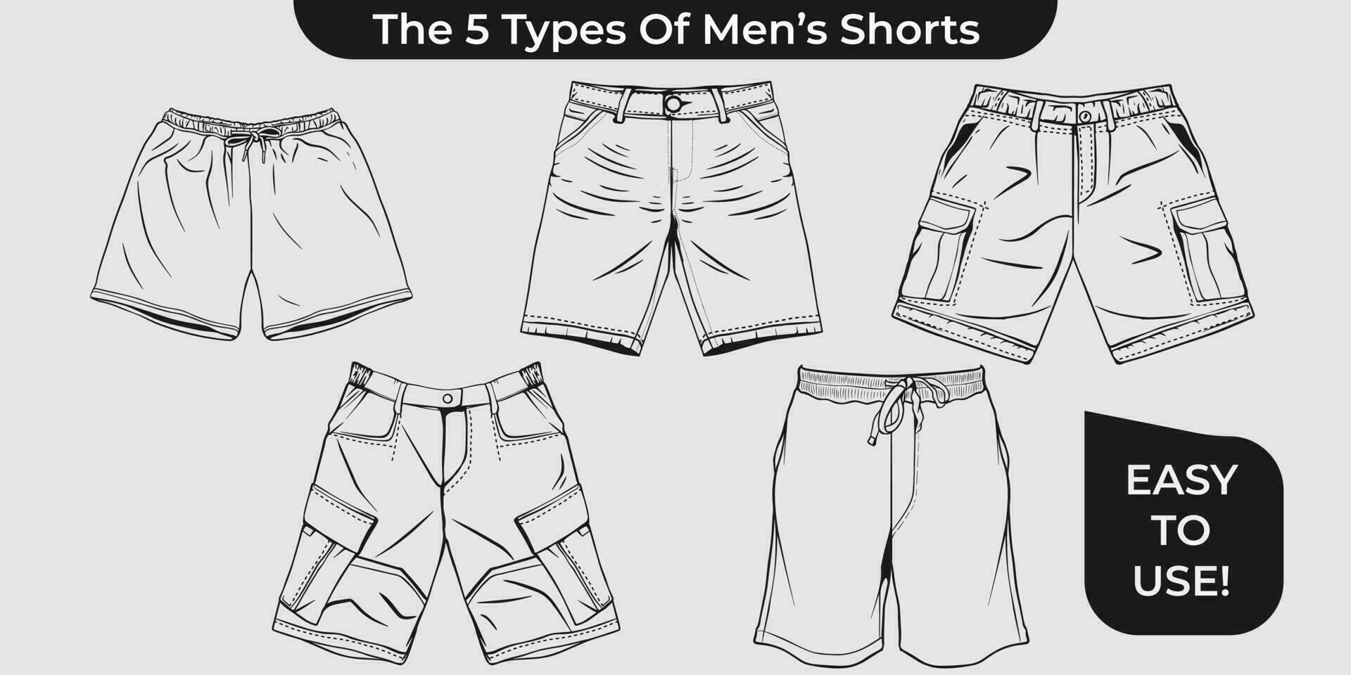 mão desenhado moda para masculino dentro vetor. moda borda calça isolado para masculino. plano ícone do shorts para homens vetor