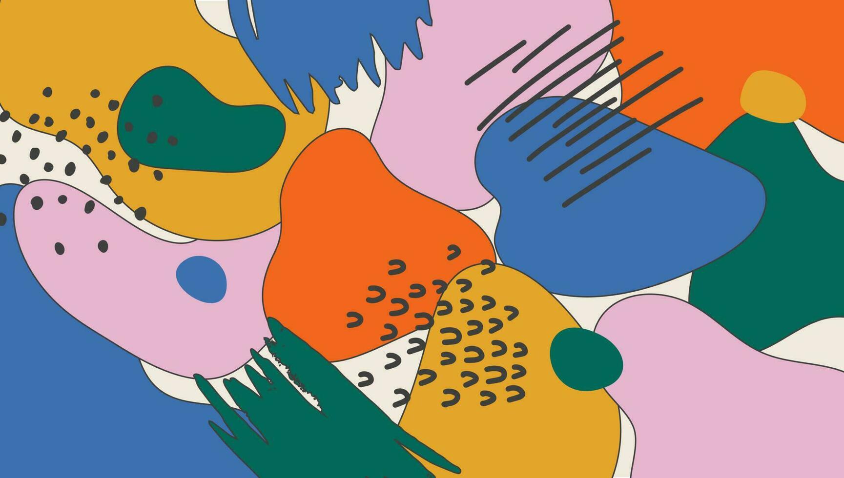 moderno vetor colagem com mão desenhado orgânico formas e gráfico elementos. abstrato colorida fundo com líquido elemento e bolhas. na moda contemporâneo Projeto