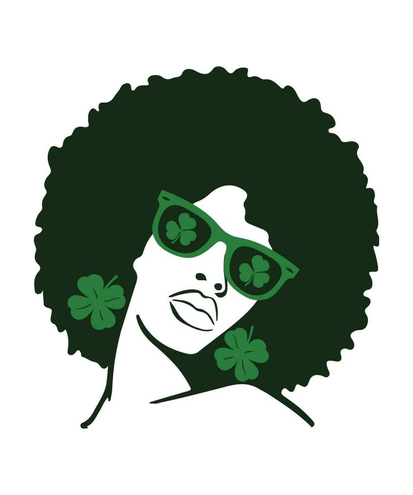 afro mulheres santo patrick's bagunçado pão Penteado africano menina vetor st patrick's dia camisa impressão modelo, trevo tipografia Projeto para Irlanda, Irlanda cultura irlandês tradicional camiseta Projeto