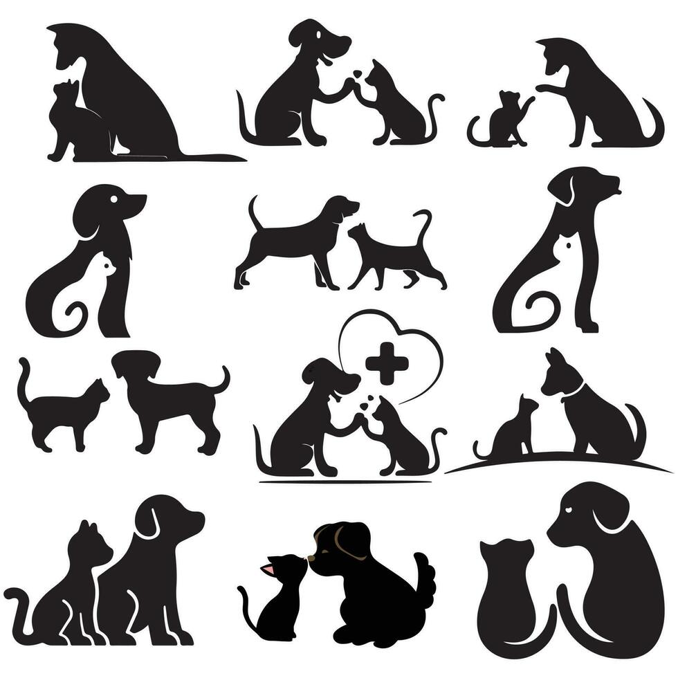 uma grupo do gatos e cães, silhueta ilustração vetor