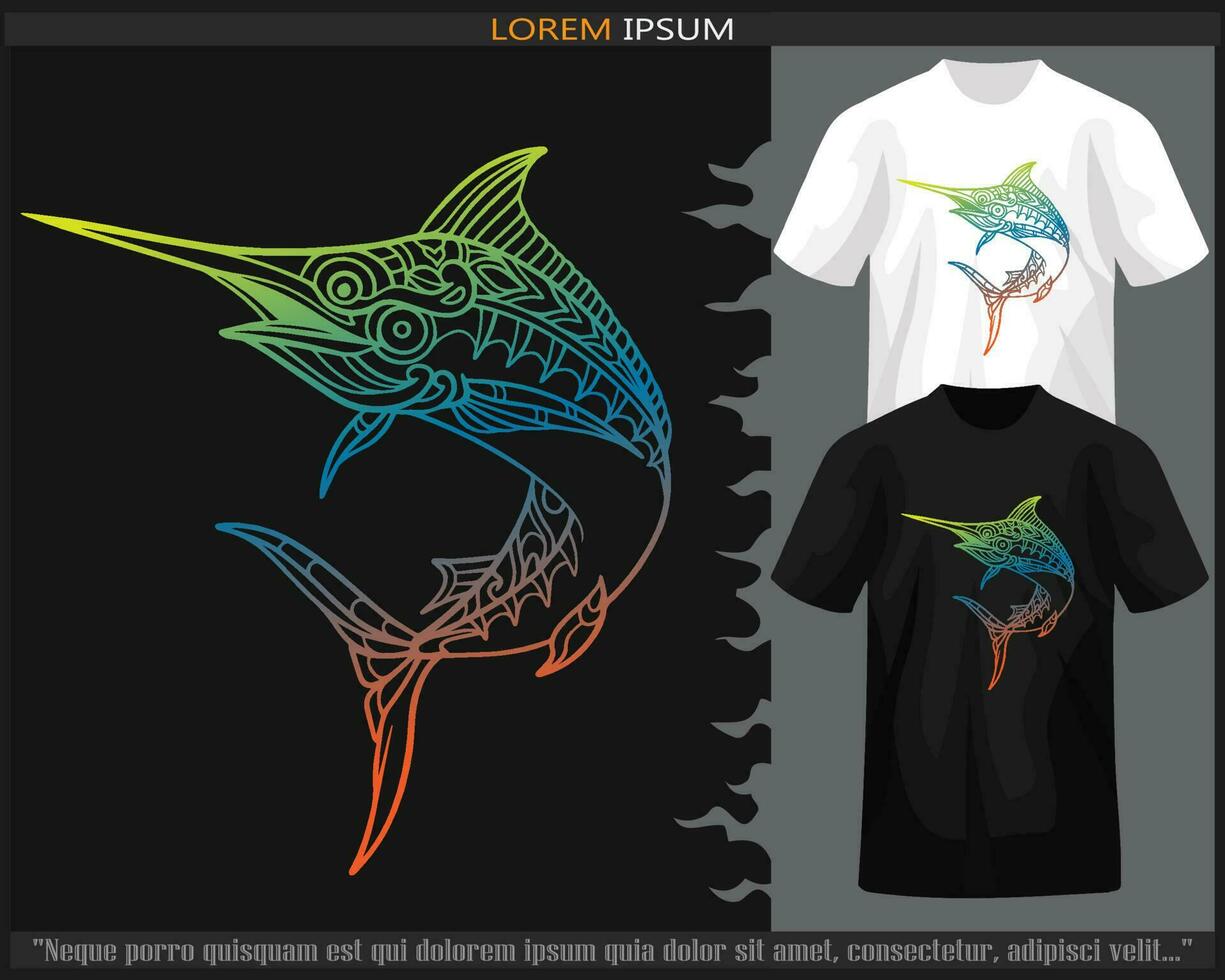 gradiente colorida marlin peixe mandala artes isolado em Preto e branco t camisa. vetor