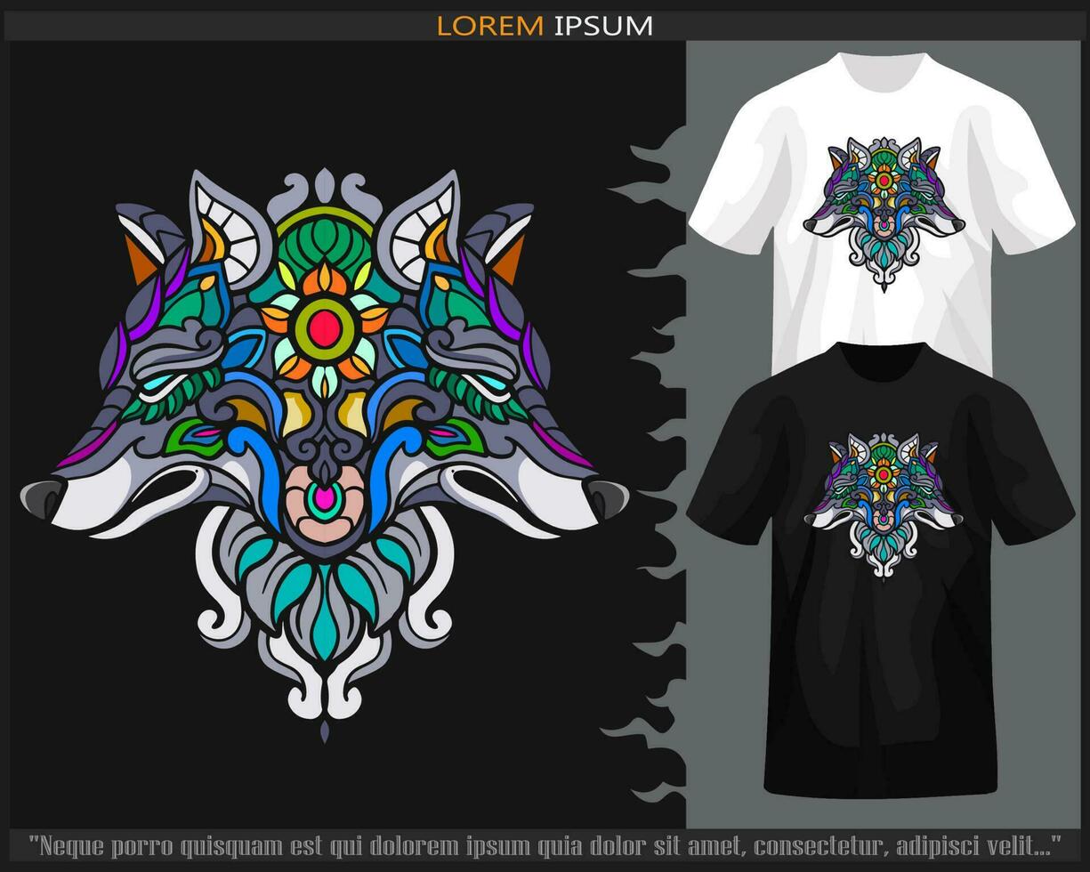 colorida Lobo cabeça mandala artes isolado em Preto e branco t camisa. vetor