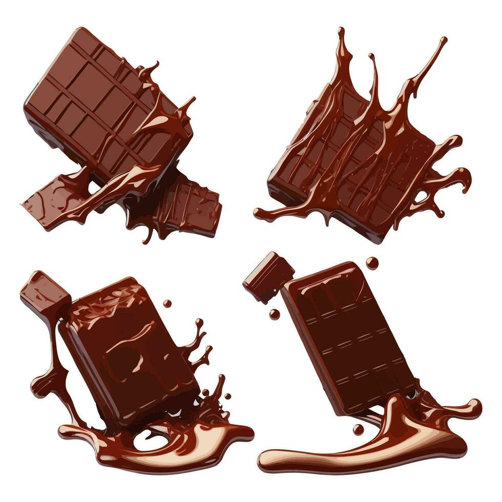 conjunto do 3d chocolate Barra com chocolate respingo vetor