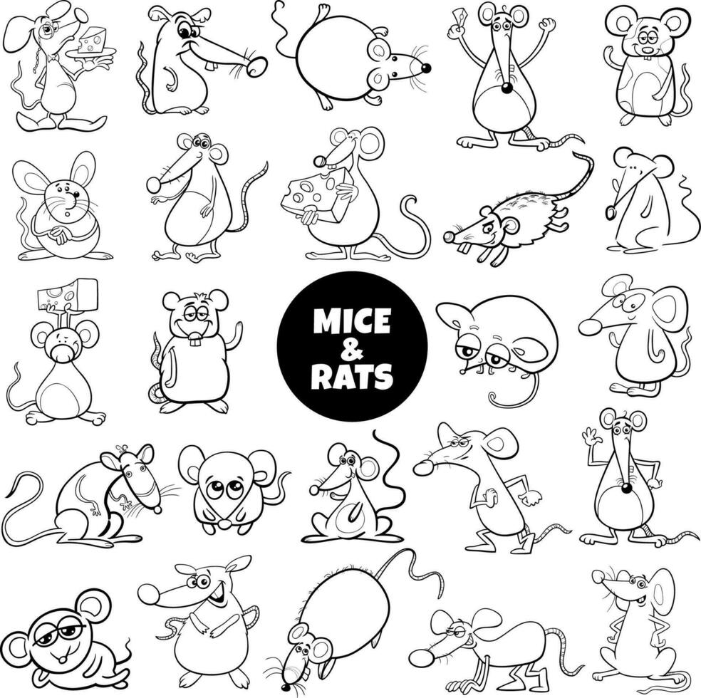 engraçado desenho animado ratos e ratos animal personagens grande conjunto vetor