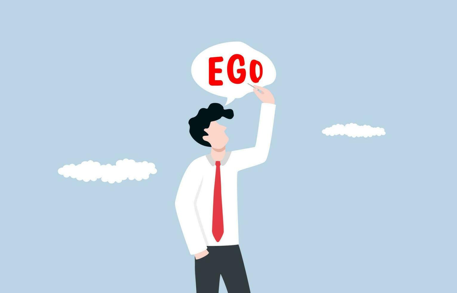 reduzindo ego, cultivar humildade, reconhecendo valor dentro diferente perspectiva, ser aberto para comentários e construtivo crítica, homem de negocios esvaziando discurso bolha do palavra ego com agulha. vetor