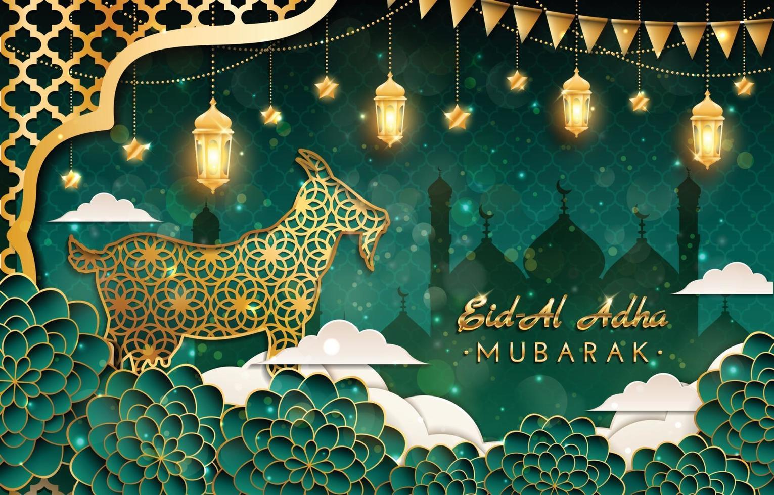 Fundo de eid al adha mubarak com conceito de cabra vetor