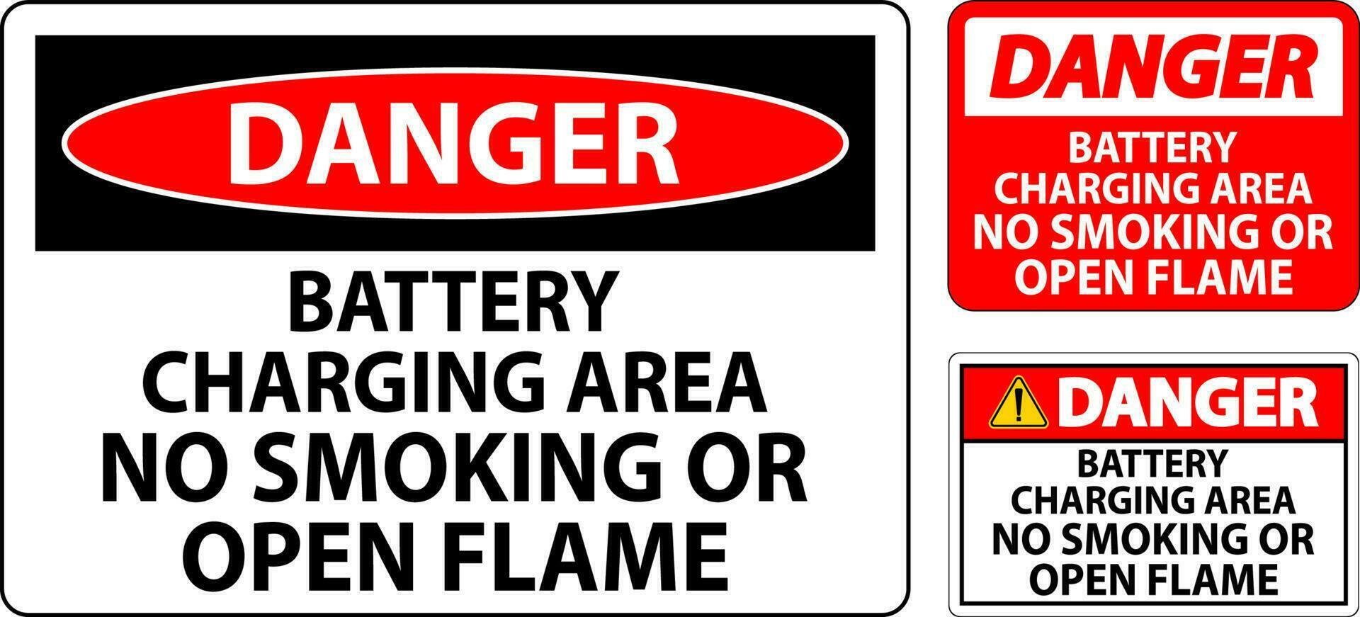 Perigo placa bateria cobrando área, não fumar ou aberto chama vetor