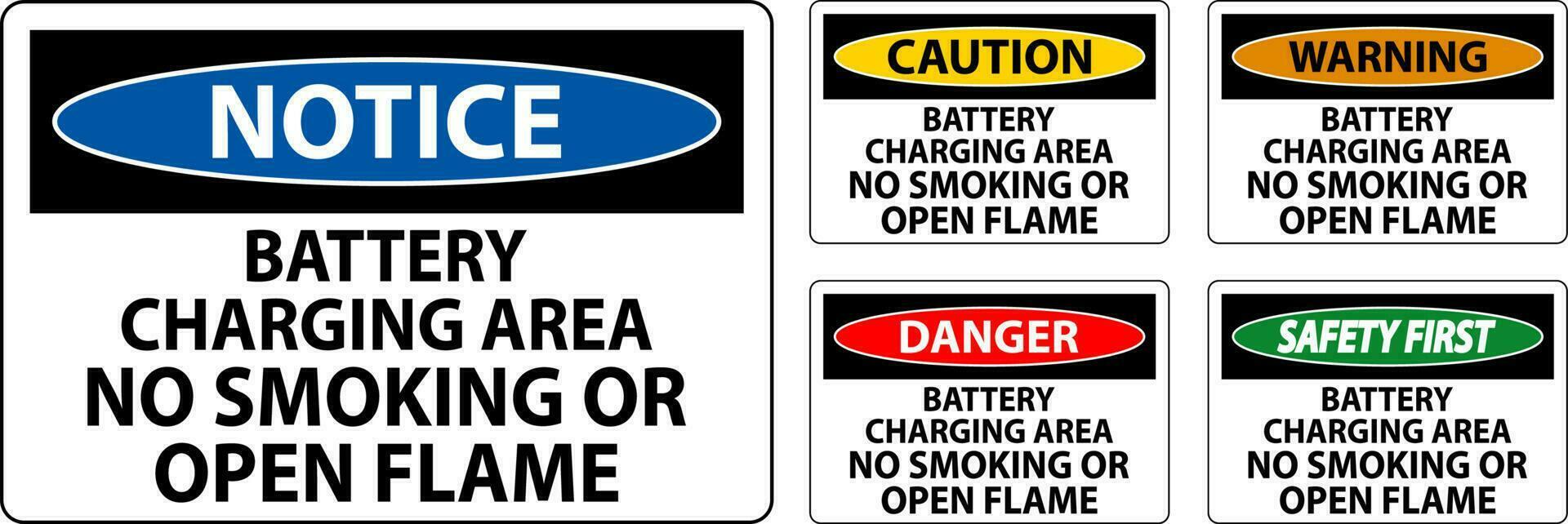Perigo placa bateria cobrando área, não fumar ou aberto chama vetor