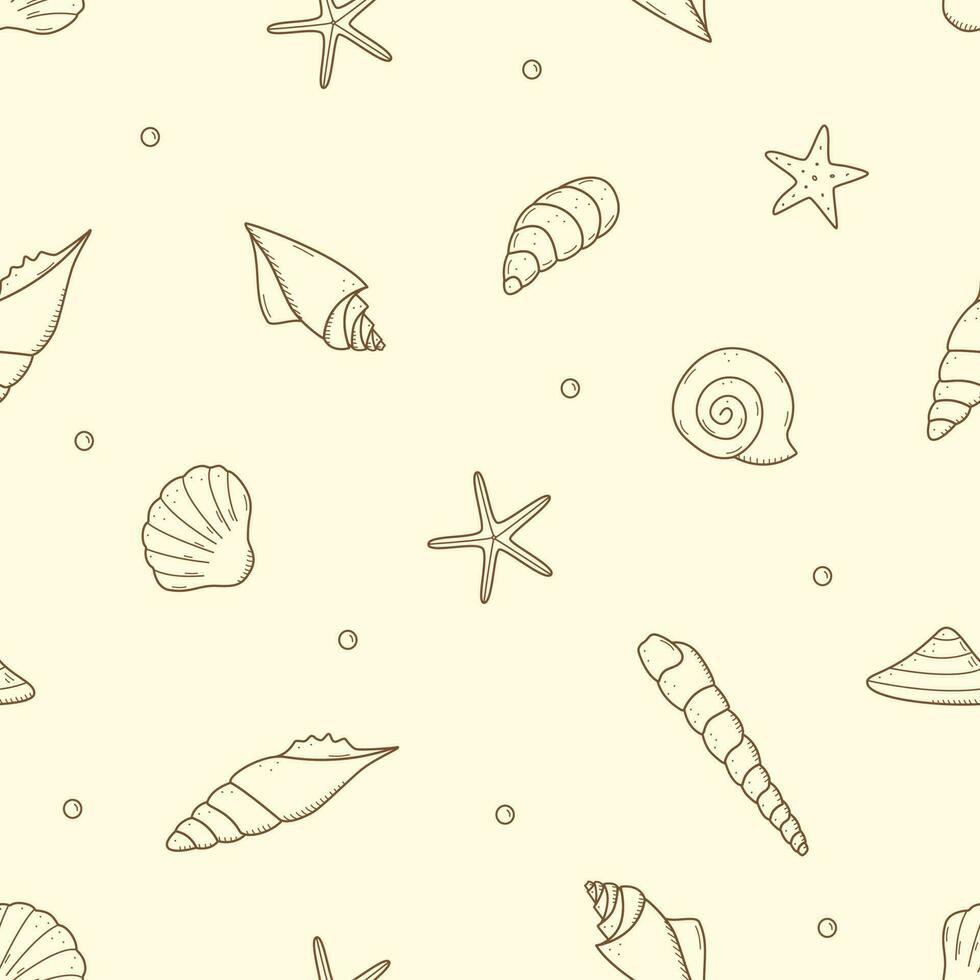 de fundo padrão sem emenda de conchas. conceito marinho do papel de parede da textura da ilustração do vetor. vetor