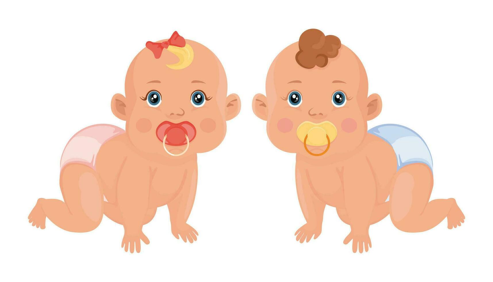 fofa bebê menina e Garoto rastejando, 6 meses velho, bebê ilustração. vetor