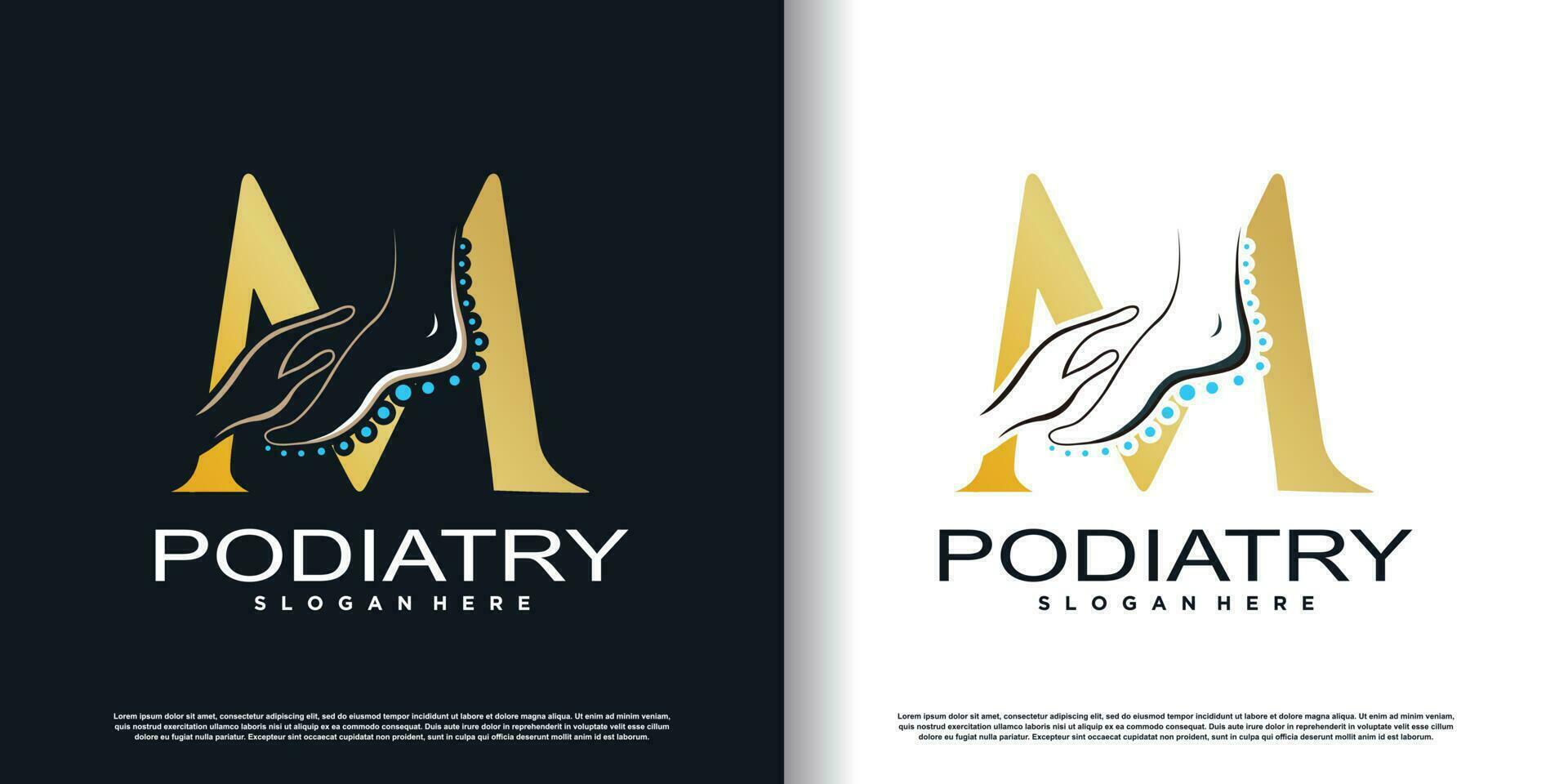 podologia logotipo ícone com inicial m e criativo conceito Projeto Prêmio vetor