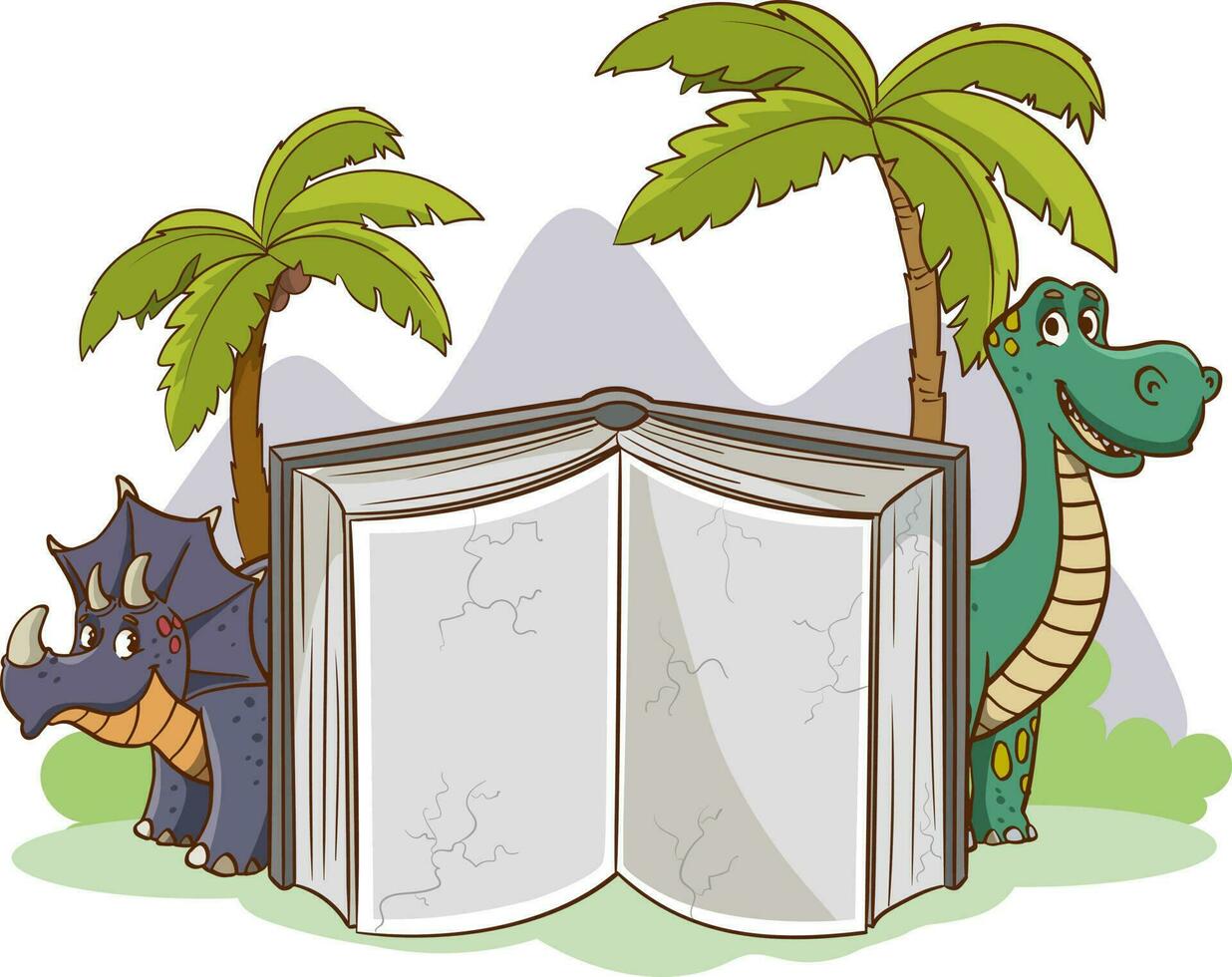 em branco Nota papel com fofa dinossauros para crianças Educação desenho animado vetor