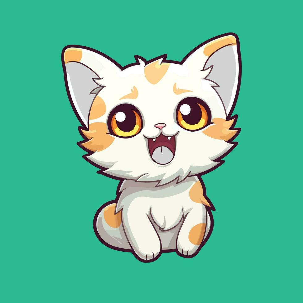 uma fofa pequeno amigáveis sorridente kawaii gato vetor