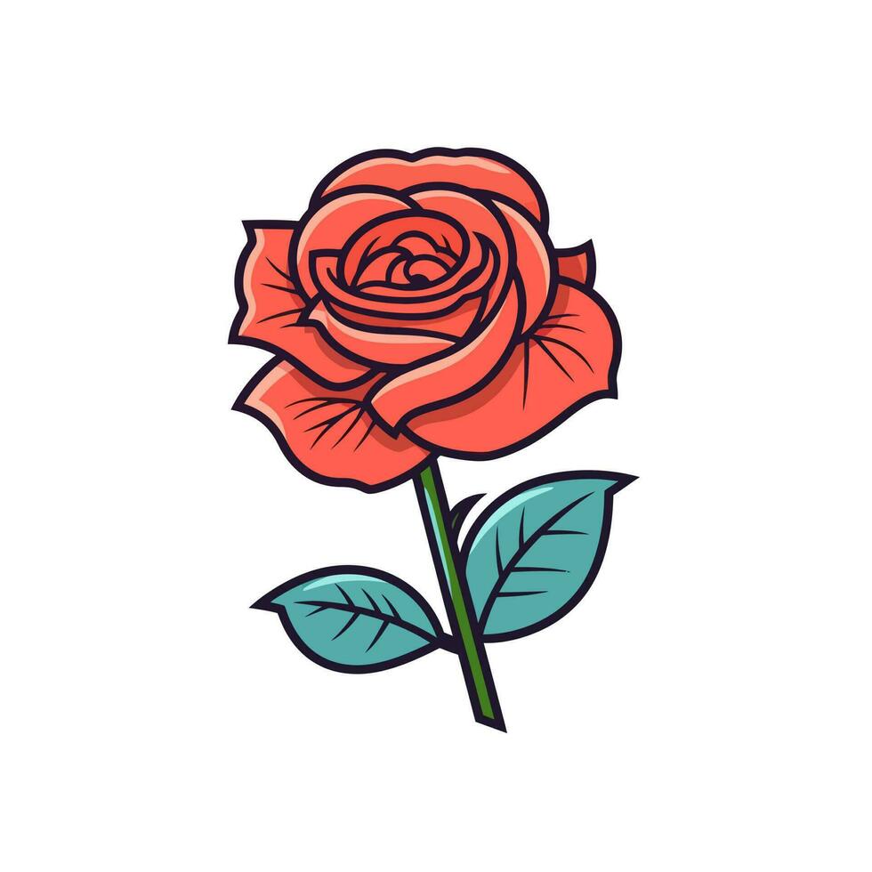 flores rosas, vermelho brotos e verde folhas. isolado vermelho rosa. vetor ilustração.