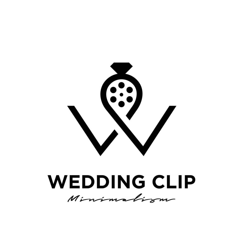 filme de estúdio de casamento produção de filme de vídeo com ilustração de ícone de vetor de design de logotipo de anel de diamante