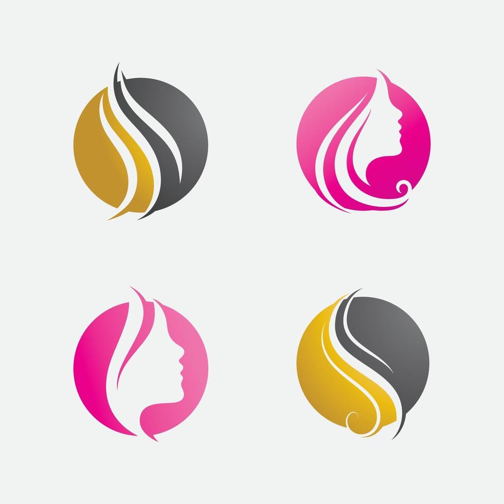 definir o logotipo e os símbolos da mulher de cabelo vetor