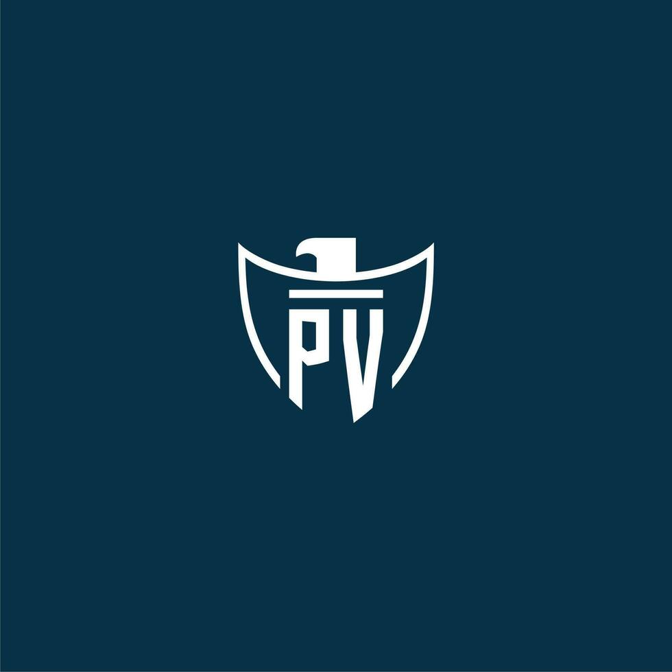 pv inicial monograma logotipo para escudo com Águia imagem vetor Projeto