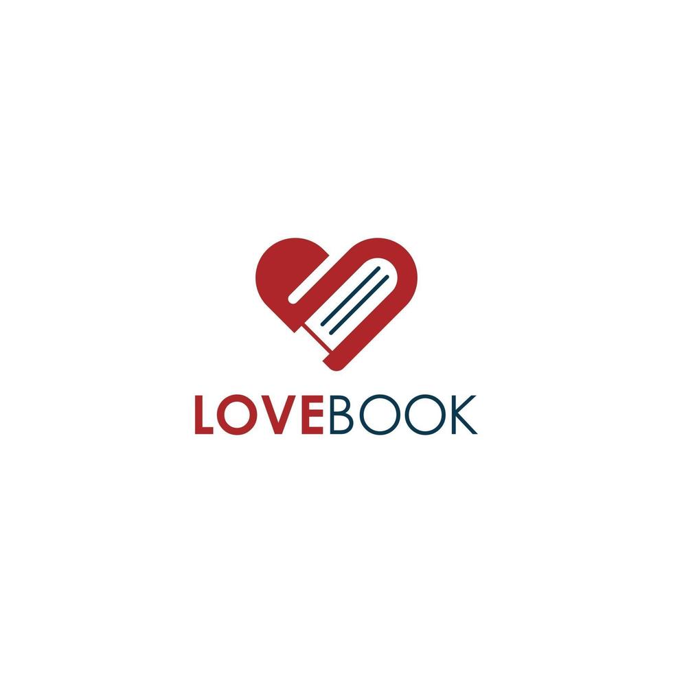 logotipo do livro de amor um logotipo que combina um coração e um livro que reflete o amor pela leitura vetor