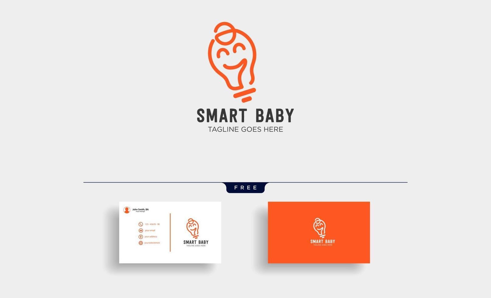 modelo de logotipo de contorno de bebê inteligente com elementos de ícone de cartão de visita isolados vetor