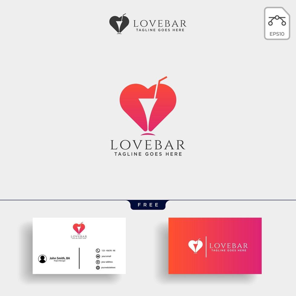 love wine bar de amor ilustração vetorial de modelo de logotipo mínimo com vetor de cartão de visita