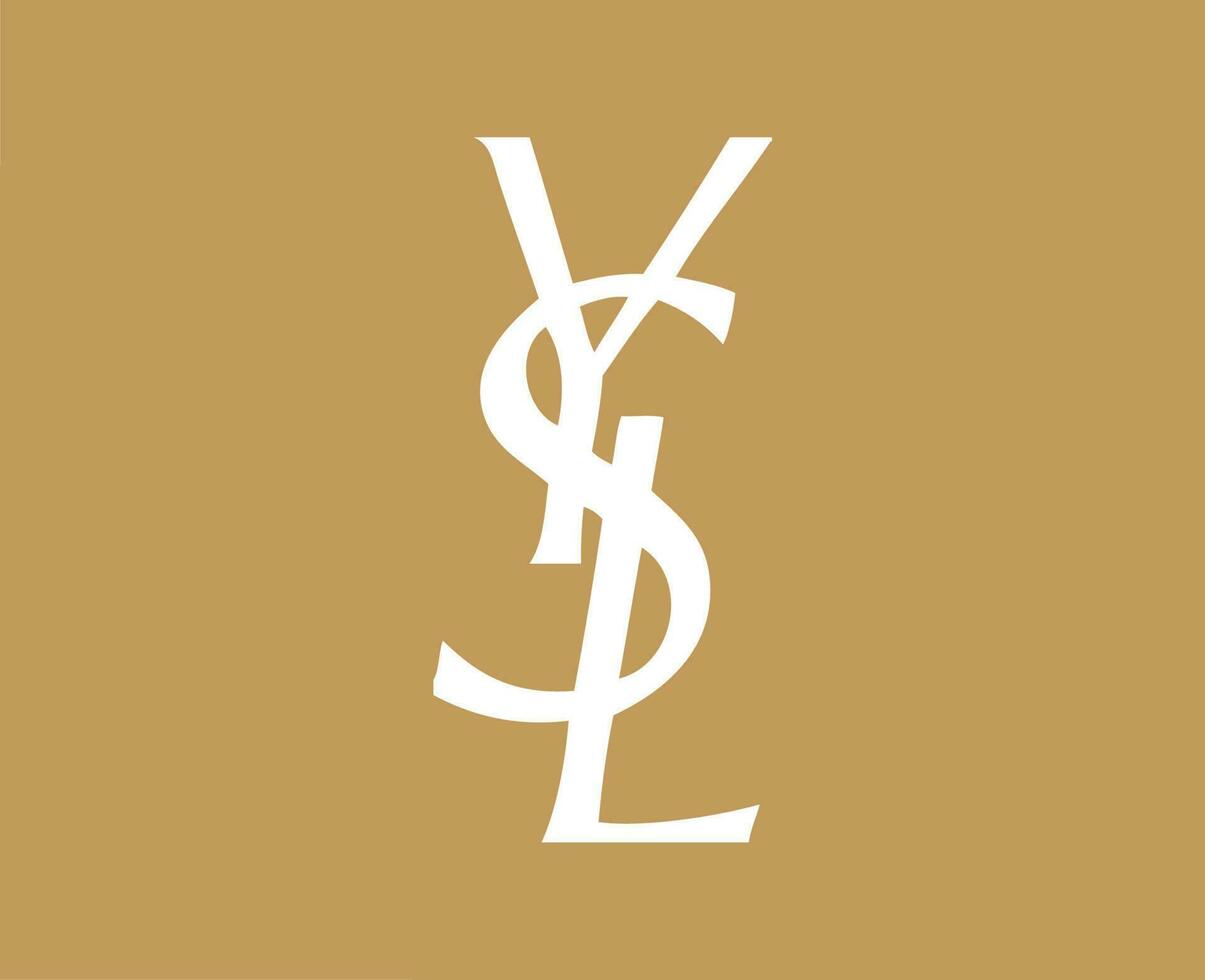 ysl marca logotipo branco símbolo Yves santo Laurent roupas Projeto ícone abstrato vetor ilustração com Castanho fundo