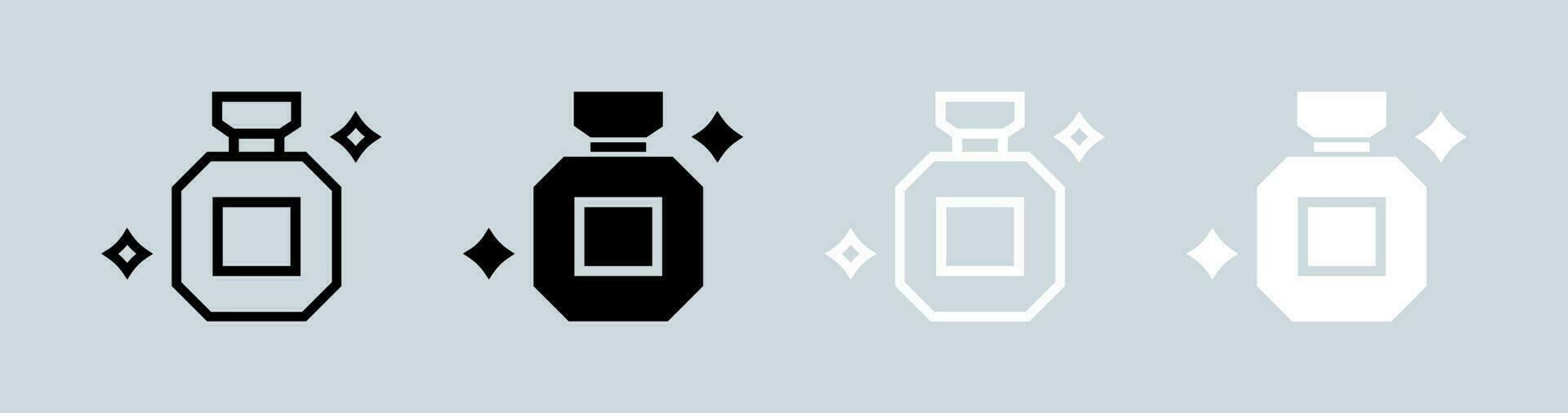 perfume ícone conjunto dentro Preto e branco. garrafa sinais vetor ilustração.