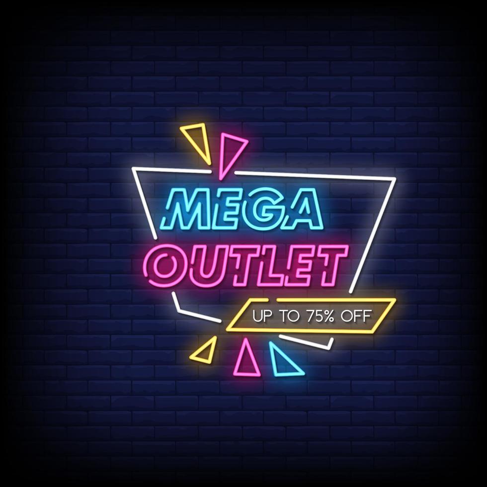 Vetor de texto de estilo de sinais de néon Mega Outlet