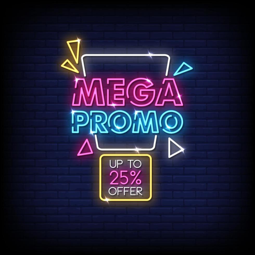 Vetor de texto de estilo de sinais de néon mega promo