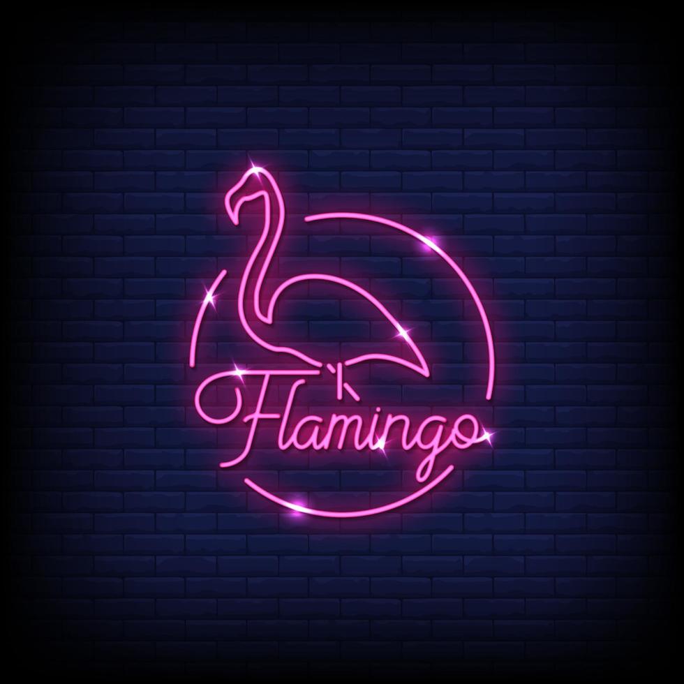 Vetor de texto de estilo de sinais de néon flamingo