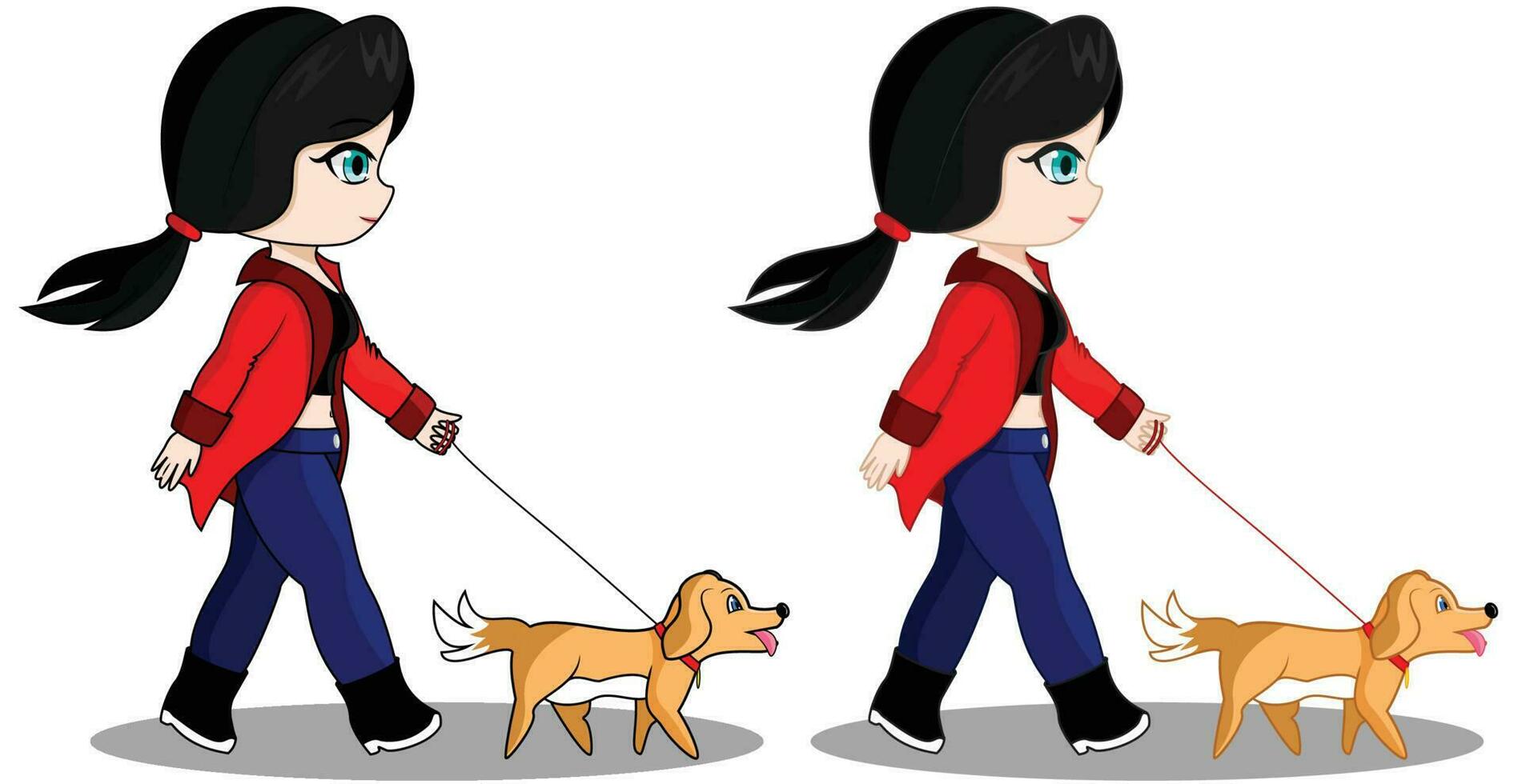 desenho animado menina caminhando uma fofa cachorro -ilustração vetor