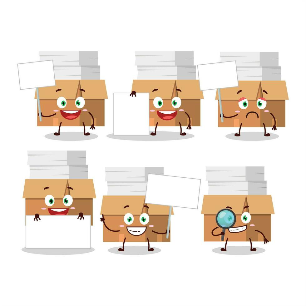 escritório caixas com papel desenho animado personagem trazer em formação borda vetor