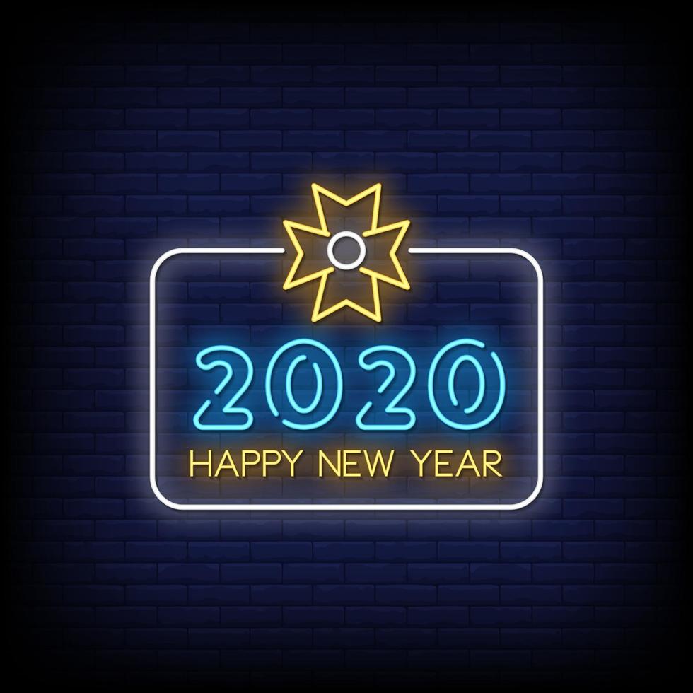 feliz ano novo 2020 vetor de texto de estilo de sinais de néon