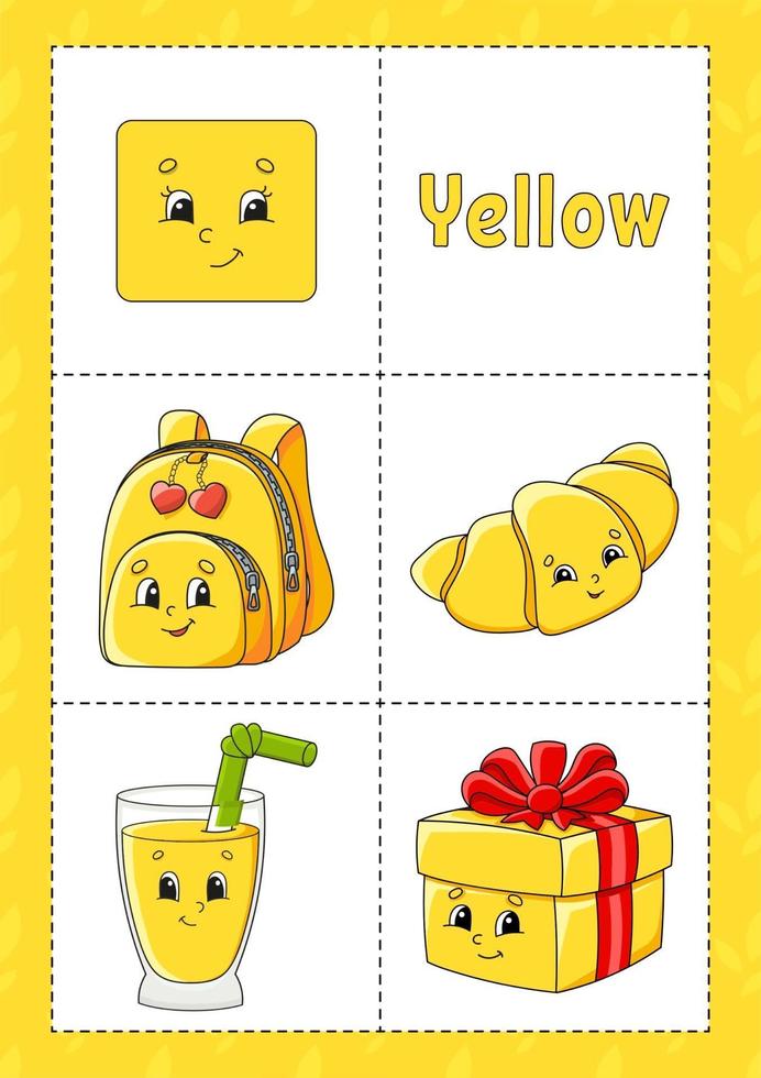 aprendendo cores flashcard para crianças - amarelo vetor