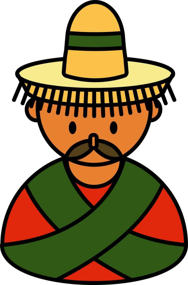 bigode homem vestindo mexicano tradicional vestir colorida ícone. vetor