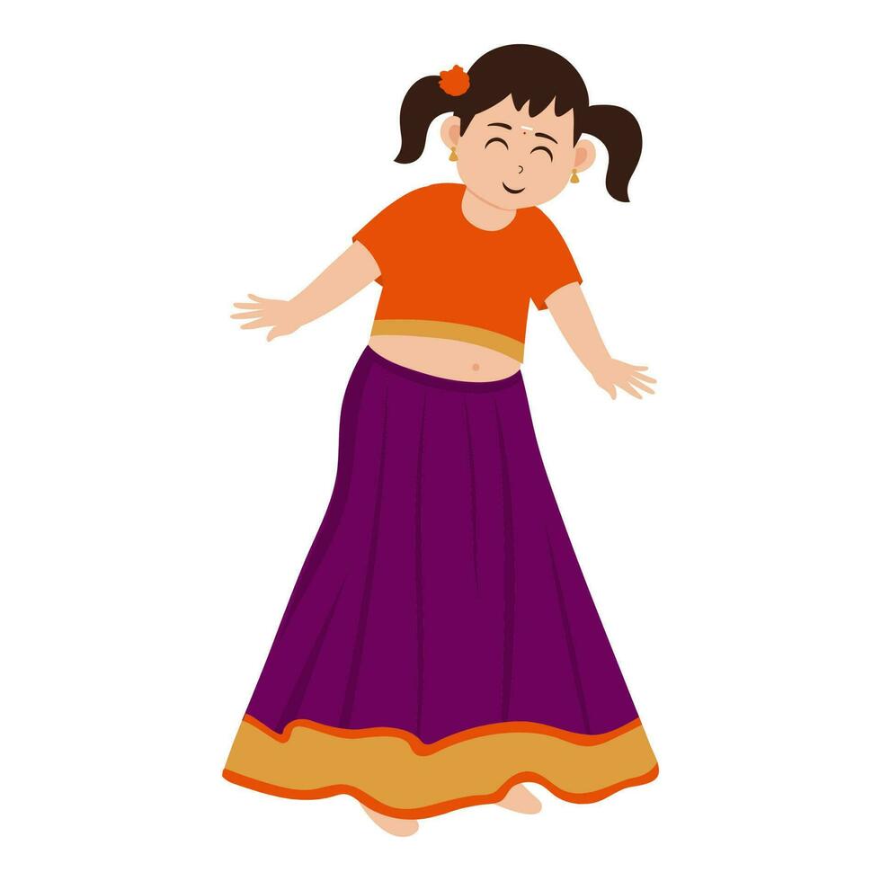 personagem do sul indiano menina em pé em branco fundo. vetor