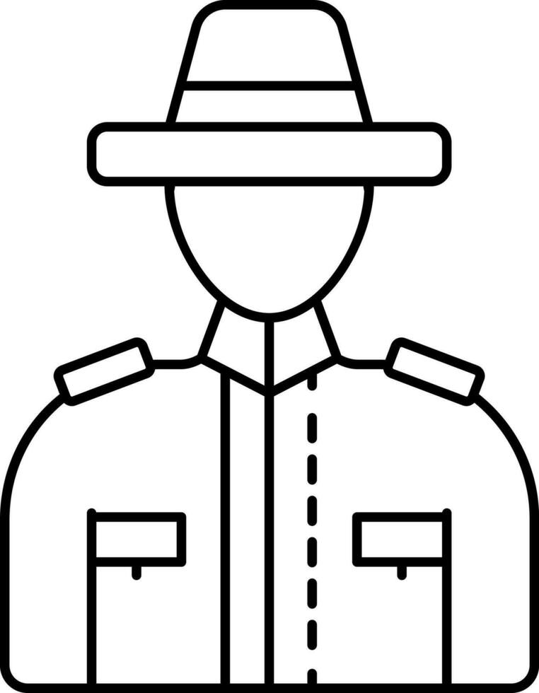 sem rosto canadense policial desenho animado personagem ícone dentro Preto linha arte. vetor