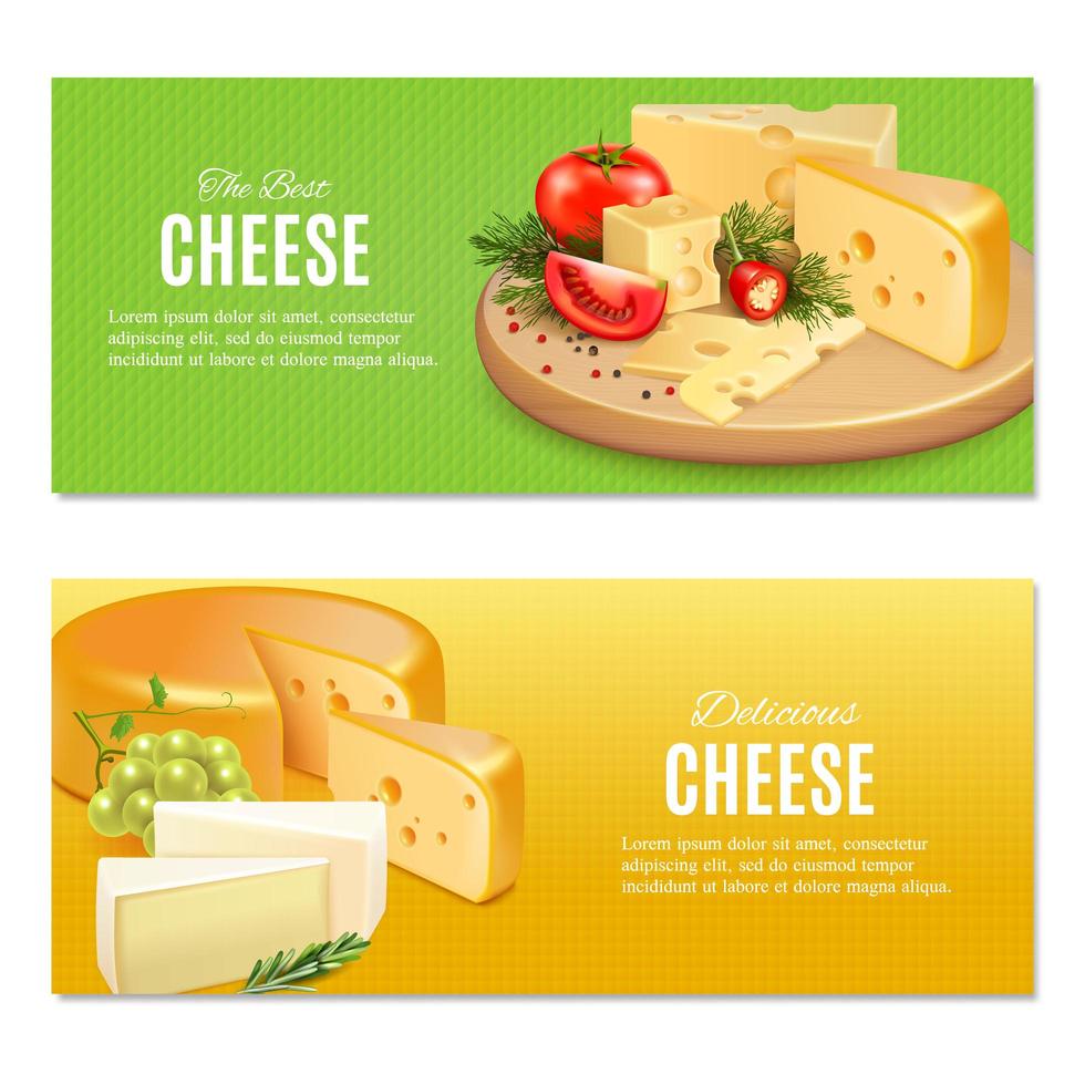 ilustração vetorial de banners horizontais de queijos realistas vetor