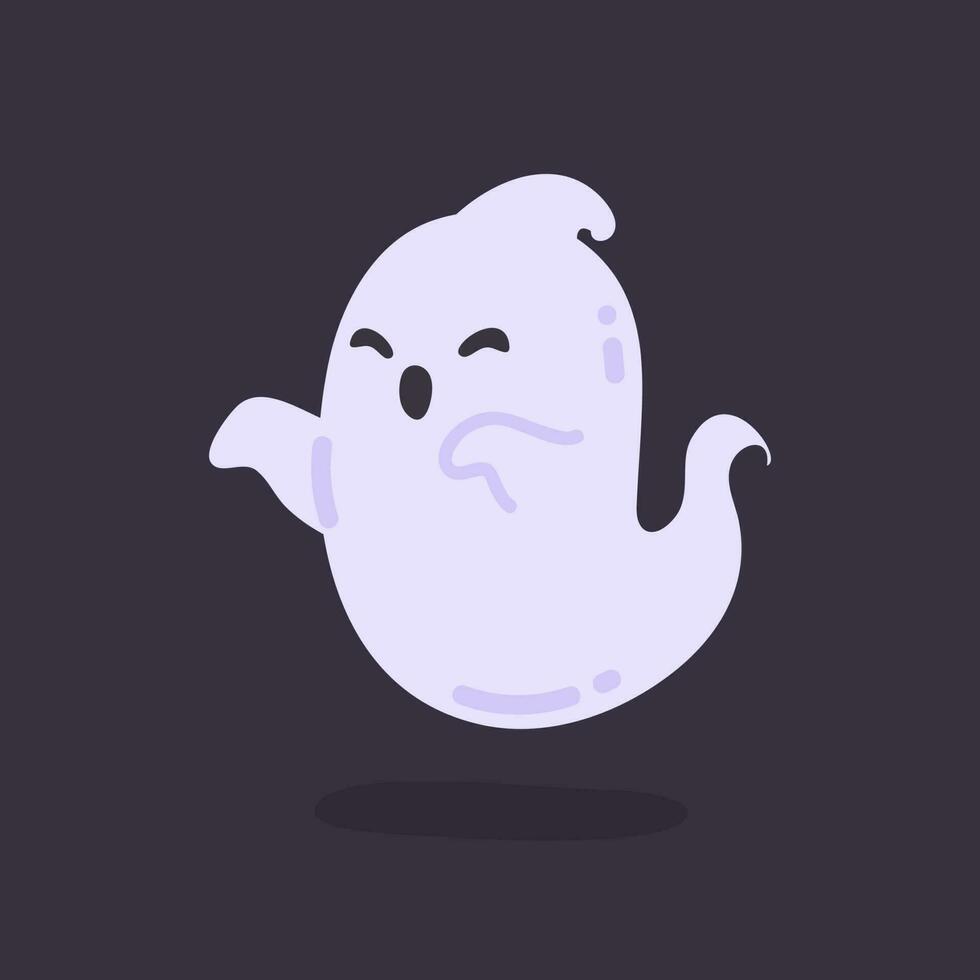 desenho animado fantasma dentro branco roupão flutuando assombro e susto pessoas em dia das Bruxas noite. vetor