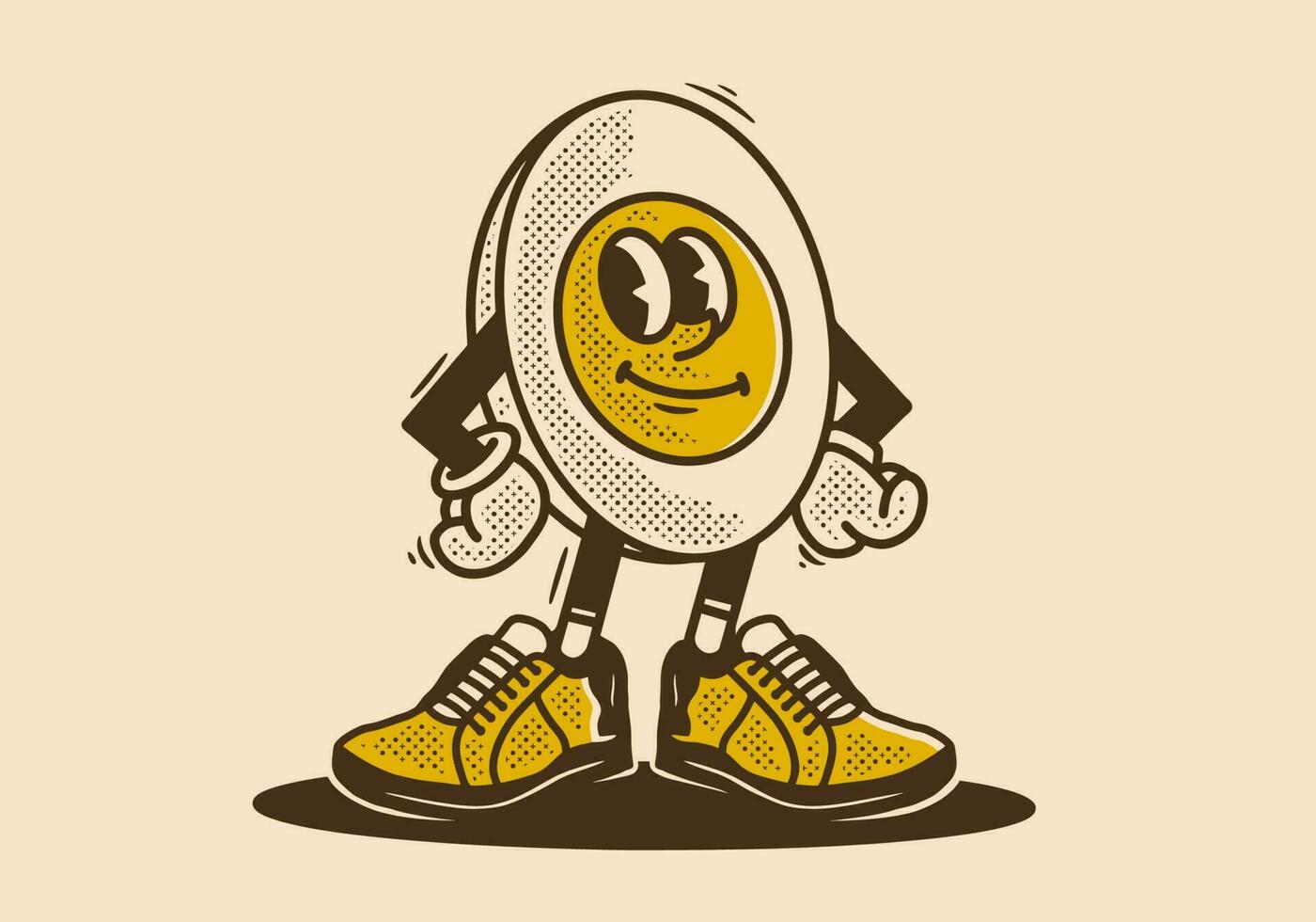 mascote personagem do uma metade ovo dentro a direito em pé posição vetor