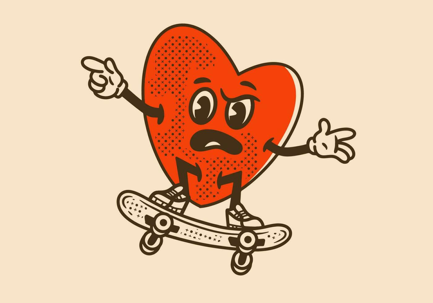 mascote personagem do coração pulando do skate vetor